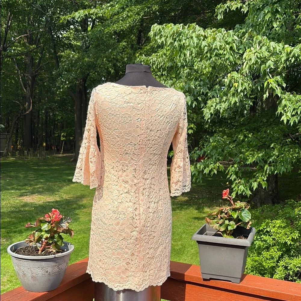 Vince Camuto Cream Long Sleeve Dress, Lace outer fabric. - Picture 3 of 14